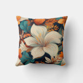 エレガントターコイズオレンジ色の花模様フローラ クッション (裏面)
