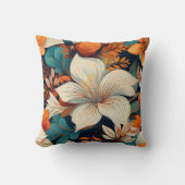 エレガントターコイズオレンジ色の花模様フローラ クッション (正面)