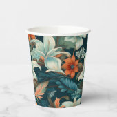 エレガントターコイズオレンジ色の花模様フローラ 紙コップ (左)