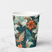 エレガントターコイズオレンジ色の花模様フローラ 紙コップ (右)
