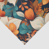 エレガントターコイズオレンジ色の花模様フローラ 薄葉紙 (詳細)