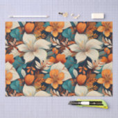 エレガントターコイズオレンジ色の花模様フローラ 薄葉紙 (クラフト)