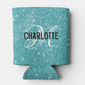 エレガントターコイズグリッターモノグラム名 缶クーラー (裏面)