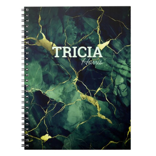 エレガントターコイズグリーンマーブルフェイク金ゴールドグリッター ノートブック (正面)