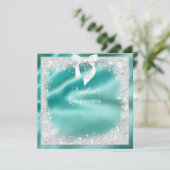 エレガントターコイズサテン、シルヴグリッター、キンセアニェラ 招待状 (スタンド正面)