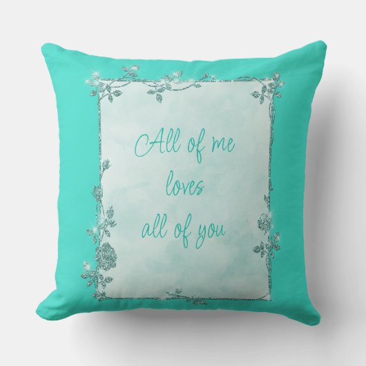 エレガントターコイズスパークルフレームバレンタイン クッション (正面)