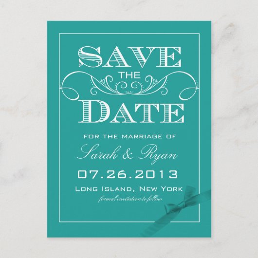 エレガントターコイズセーブ・ザ・デート案内 案内ポストカード (正面)