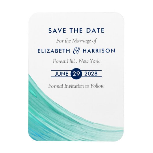 エレガントターコイズタイドビーチ保存日付 マグネット (縦)