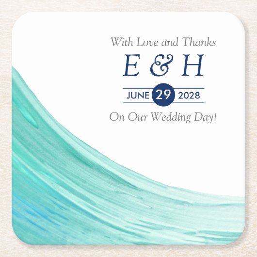 エレガントターコイズタイドビーチ結婚式 スクエアペーパーコースター (正面)