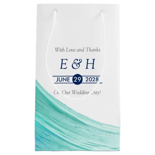 エレガントターコイズタイドビーチ結婚式 スモールペーパーバッグ (正面)