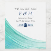 エレガントターコイズタイドビーチ結婚式 ワインラベル (シングルラベル)