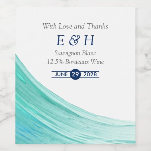 エレガントターコイズタイドビーチ結婚式 ワインラベル (シングルラベル)