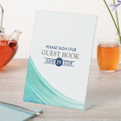 エレガントターコイズタイドビーチ結婚式 台座サイン (インサイチュ)