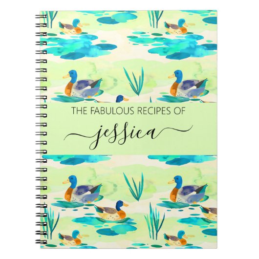 エレガントターコイズダックのスクリプト名レシピ ノートブック (正面)