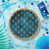 エレガントターコイズティール(緑がかった色)金ゴールドパイナップルパターン ペーパープレート (パーティー)