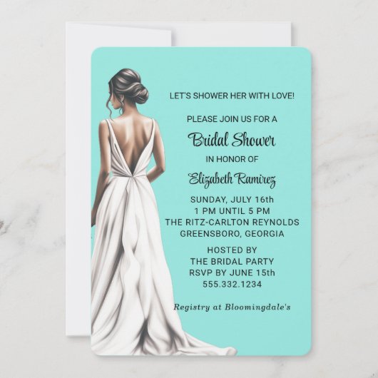 エレガントターコイズブライダルシャワー 招待状 (正面)
