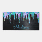 エレガントターコイズブラックユニコーンドリップスモノグラム デスクマット (正面)