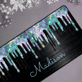 エレガントターコイズブラックユニコーンドリップスモノグラム デスクマット