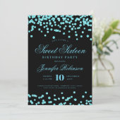 エレガントターコイズブラック紙吹雪フォトスイート16 招待状 (スタンド正面)