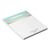 エレガントターコイズブルーと金ゴールドストライプ ノートパッド (アングル)