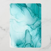 エレガントターコイズブルーアルコ結婚ールインクF 箔招待状 (裏面)