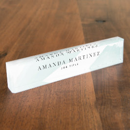 エレガントターコイズブルーウォーターカラーデスク名プレート デスクネームプレート