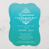 エレガントターコイズブルーキンセグラデーションニェラパーティー 招待状 (正面/裏面)