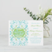 エレガントターコイズブルーグリーンフローラブライダルシャワー 招待状 (スタンド正面)