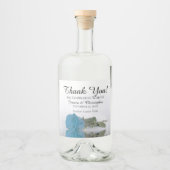 エレガントターコイズブルーバラシック結婚サンキューユー リキュールボトルラベル (正面)