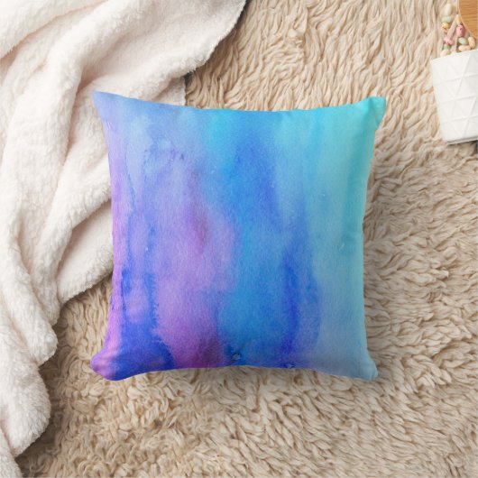 エレガントターコイズブルーパープル水彩デザイン クッション (ブランケット)