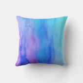 エレガントターコイズブルーパープル水彩デザイン クッション (裏面)