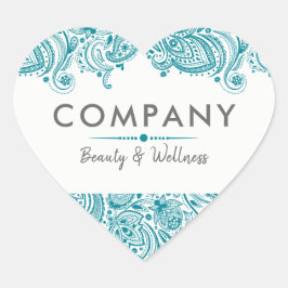エレガントターコイズブルーペイズリーレース ハートシール
