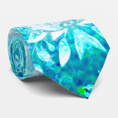エレガントターコイズブルーホワイトクリスタルフローラ ネクタイ (ロール)