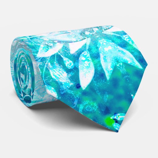 エレガントターコイズブルーホワイトクリスタルフローラ ネクタイ (ロール)