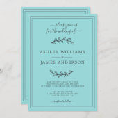 エレガントターコイズブルー結婚式招待状 招待状 (正面/裏面)
