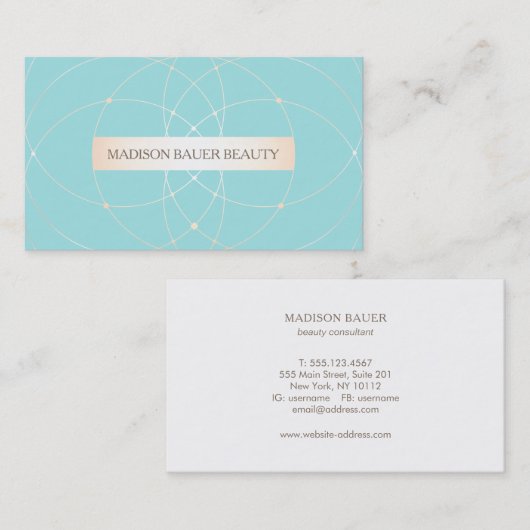 エレガントターコイズブルー金ゴールド美しいスタイリスト 名刺 (正面/裏面)