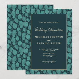 エレガントターコイズリーフパターン結婚植物体 招待状