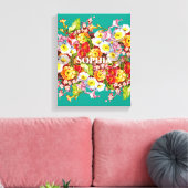 エレガントターコイズヴィンテージフローラパーソナライズされた名 キャンバスプリント (インサイチュ (リビング))