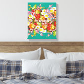 エレガントターコイズヴィンテージフローラパーソナライズされた名 キャンバスプリント (インサイチュ (寝室))