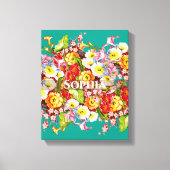 エレガントターコイズヴィンテージフローラパーソナライズされた名 キャンバスプリント (正面)