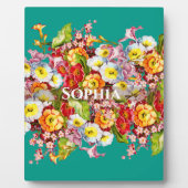 エレガントターコイズヴィンテージフローラパーソナライズされた名 フォトプラーク (正面)