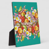 エレガントターコイズヴィンテージフローラパーソナライズされた名 フォトプラーク (側面)