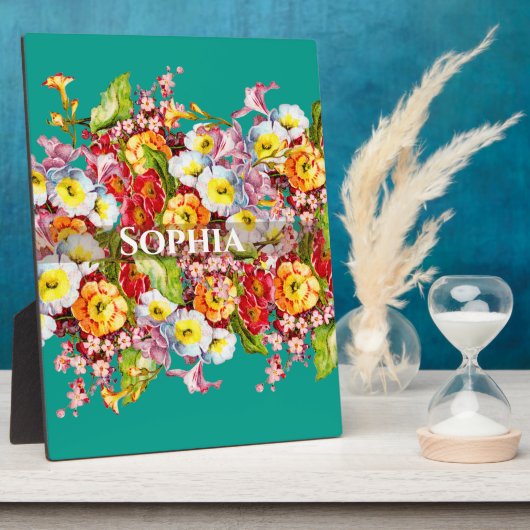 エレガントターコイズヴィンテージフローラパーソナライズされた名 フォトプラーク (側面)