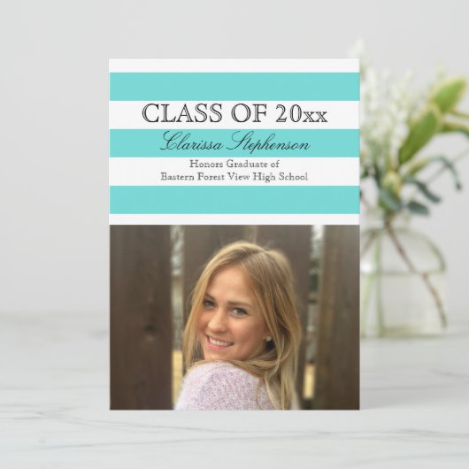 エレガントターコイズ写真の卒業発表 招待状 (スタンド正面)