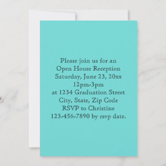 エレガントターコイズ写真の卒業発表 招待状 (裏面)