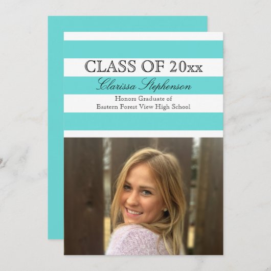 エレガントターコイズ写真の卒業発表 招待状 (正面/裏面)