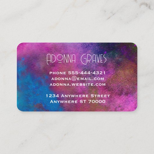 エレガントターコイズ及びマゼンタ色芸術的 名刺 (裏面)