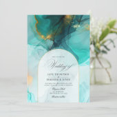 エレガントターコイズ及び金ゴールド流用イ結婚ンク 招待状 (スタンド正面)