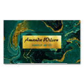 エレガントターコイズ大理石アートフェイク金ゴールドグリッターバス マグネット名刺 (正面)