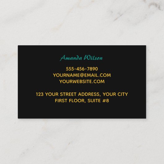 エレガントターコイズ大理石アートフェイク金ゴールドグリッターバス 名刺 (裏面)